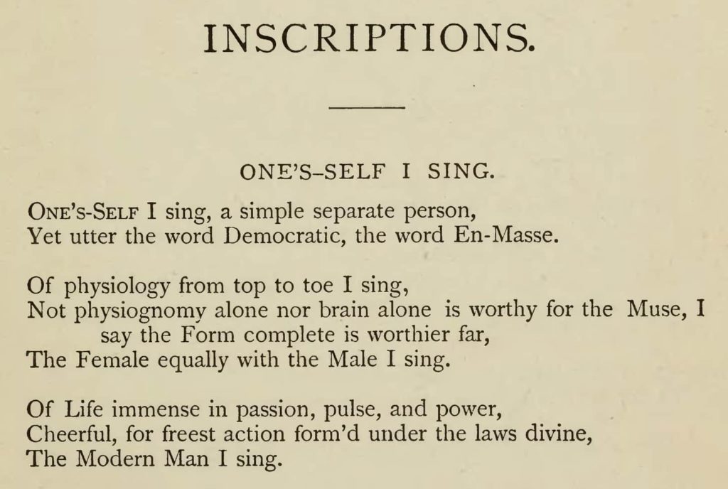 Whitman's "One's Self I Sing" from Leaves of Grass (1882)